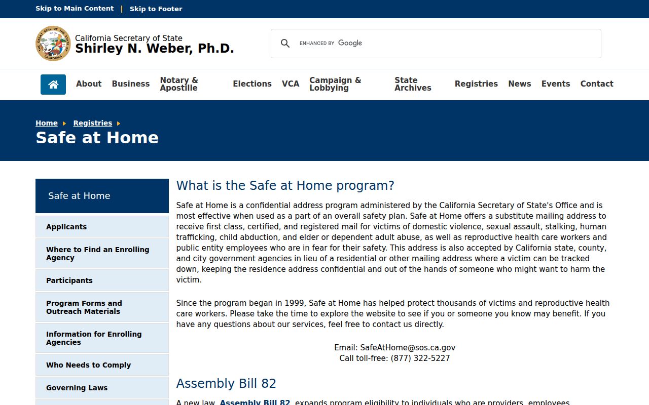 Livermore residents directory reference for California Safe at Home privacy information