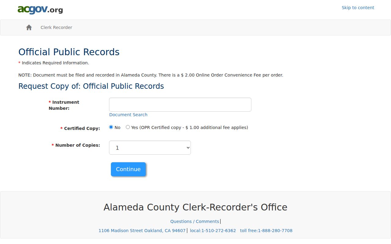 Livermore street directory reference for official Alameda record copy ordering